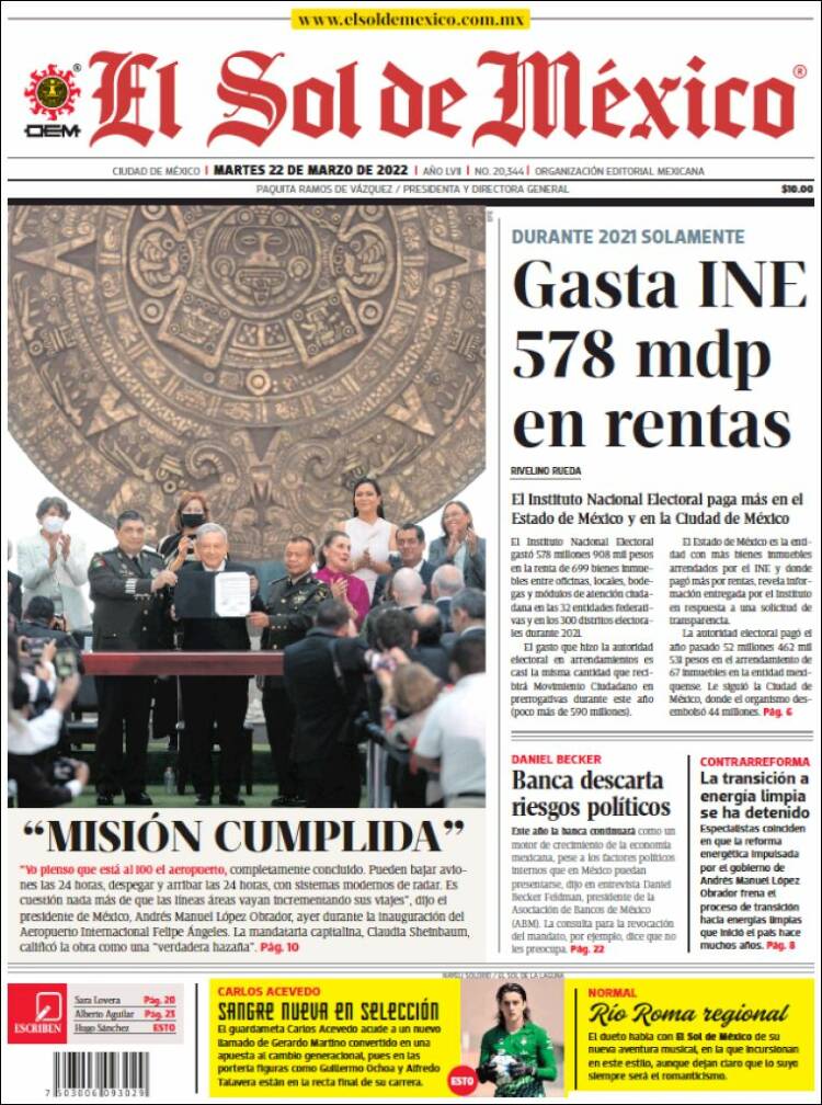Portada de El Sol de México (M&eacute;xico)