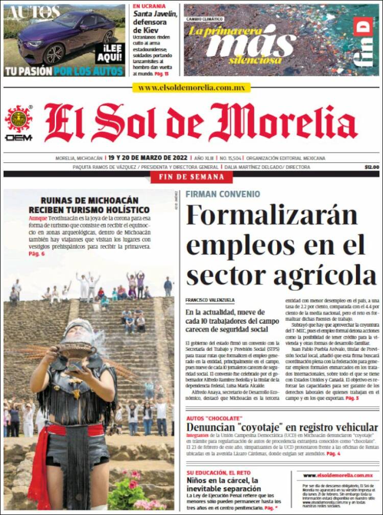 Portada de El Sol de Morelia (M&eacute;xico)