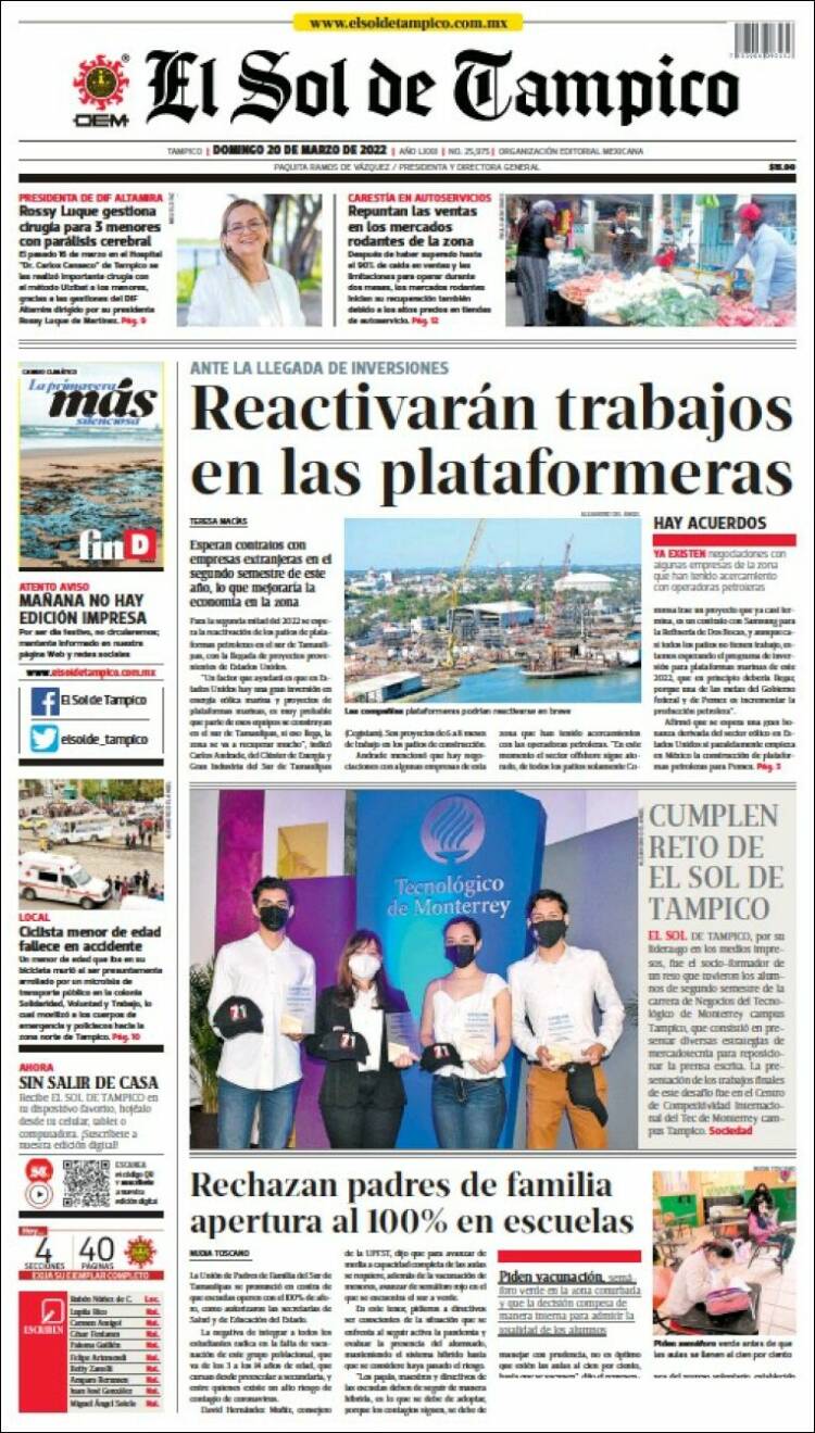 Portada de El Sol de Tampico (M&eacute;xico)