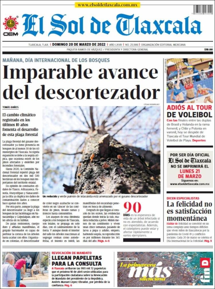 Portada de El Sol de Tlaxcala (M&eacute;xico)