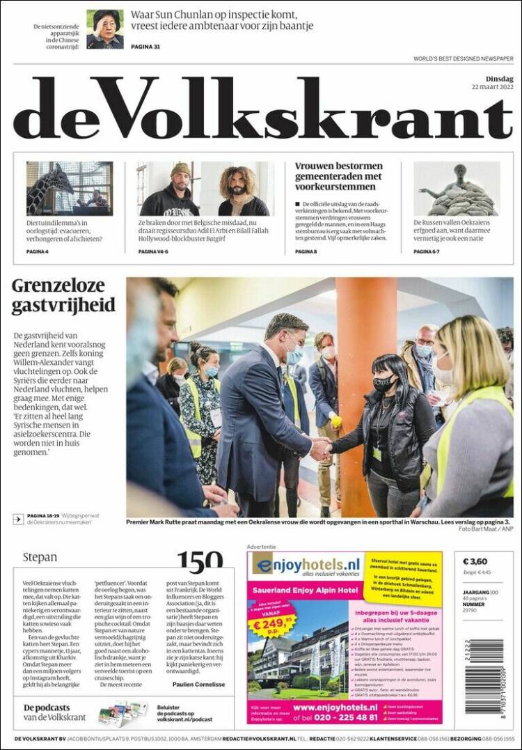 Portada de De Volkskrant (Pa&iacute;ses Bajos)