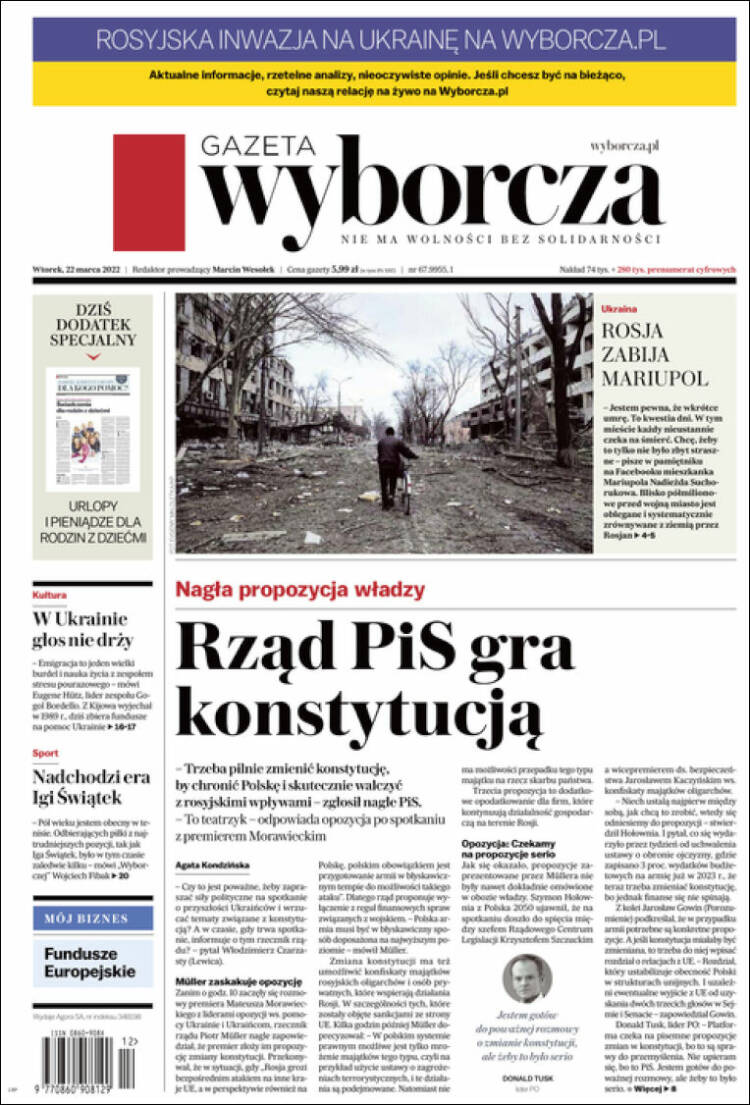 Portada de Gazeta Wyborcza (Polonia)