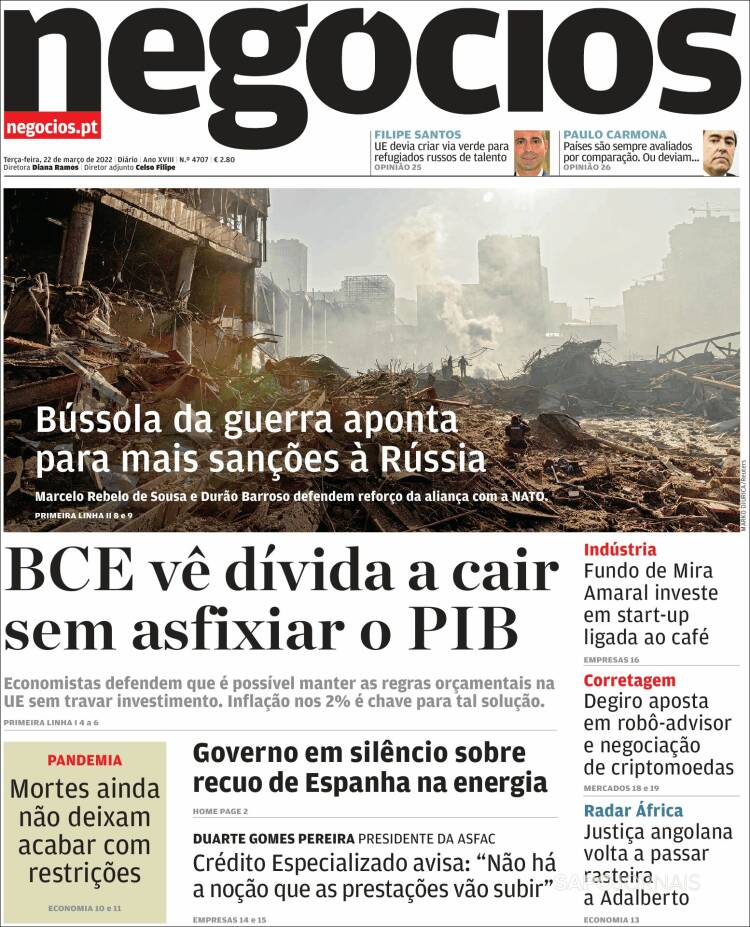 Portada de Jornal de Negócios (Portugal)
