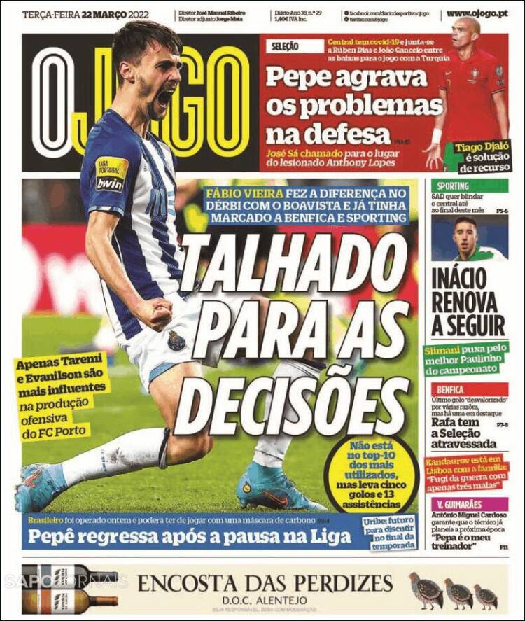 Portada de O Jogo (Portugal)