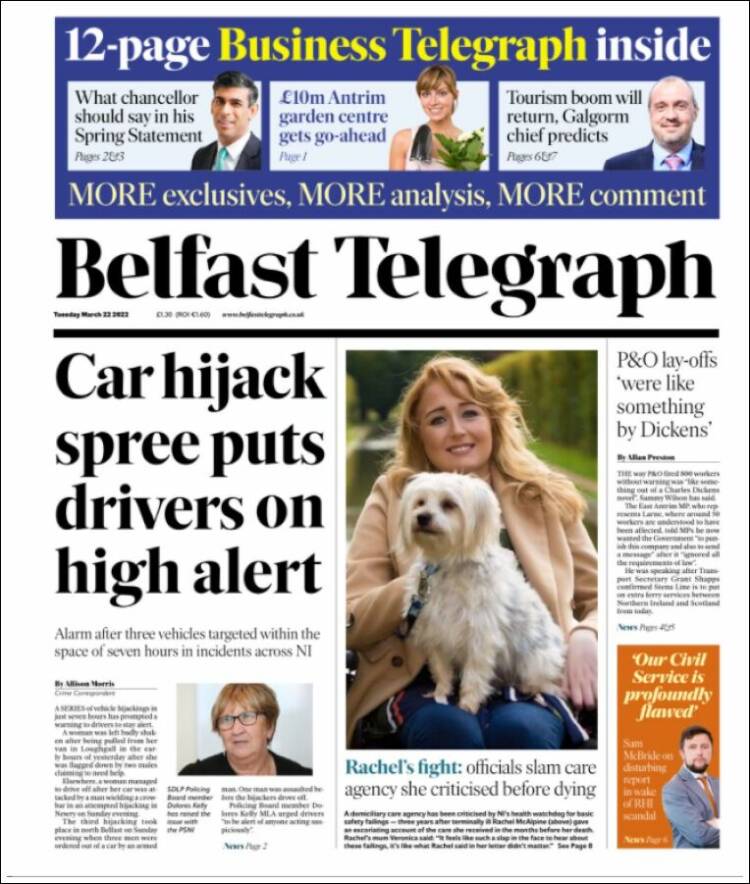 Portada de Belfast Telegraph (Reino Unido)