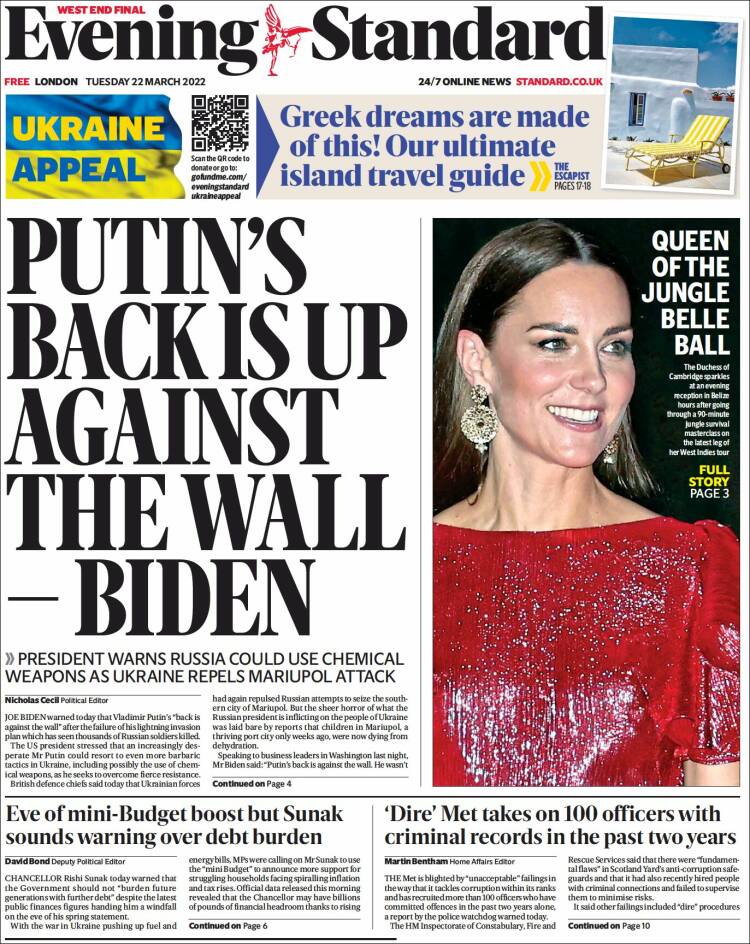 Portada de Evening Standard (Reino Unido)