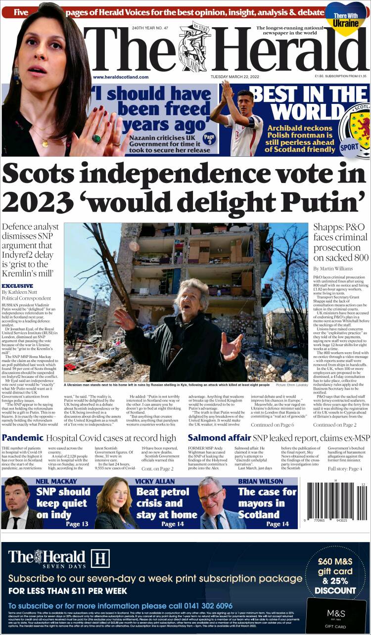 Portada de The Herald (Reino Unido)