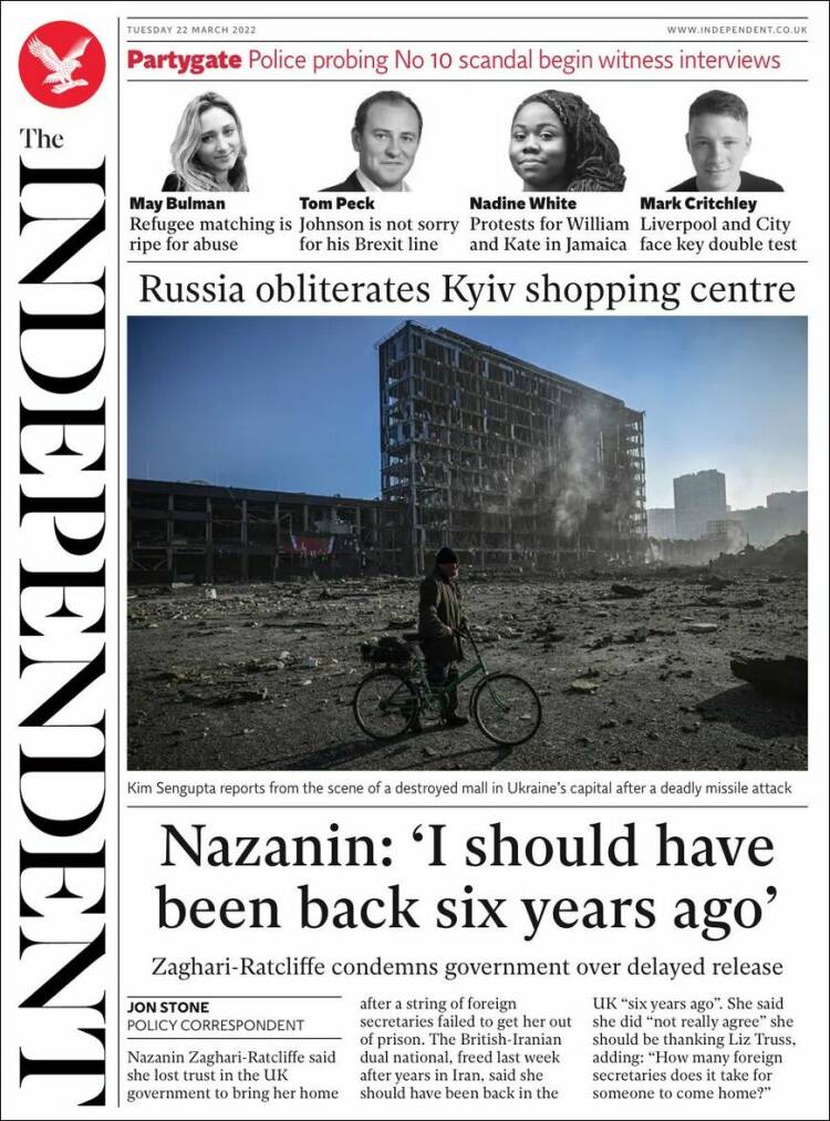 Portada de The Independent (Reino Unido)