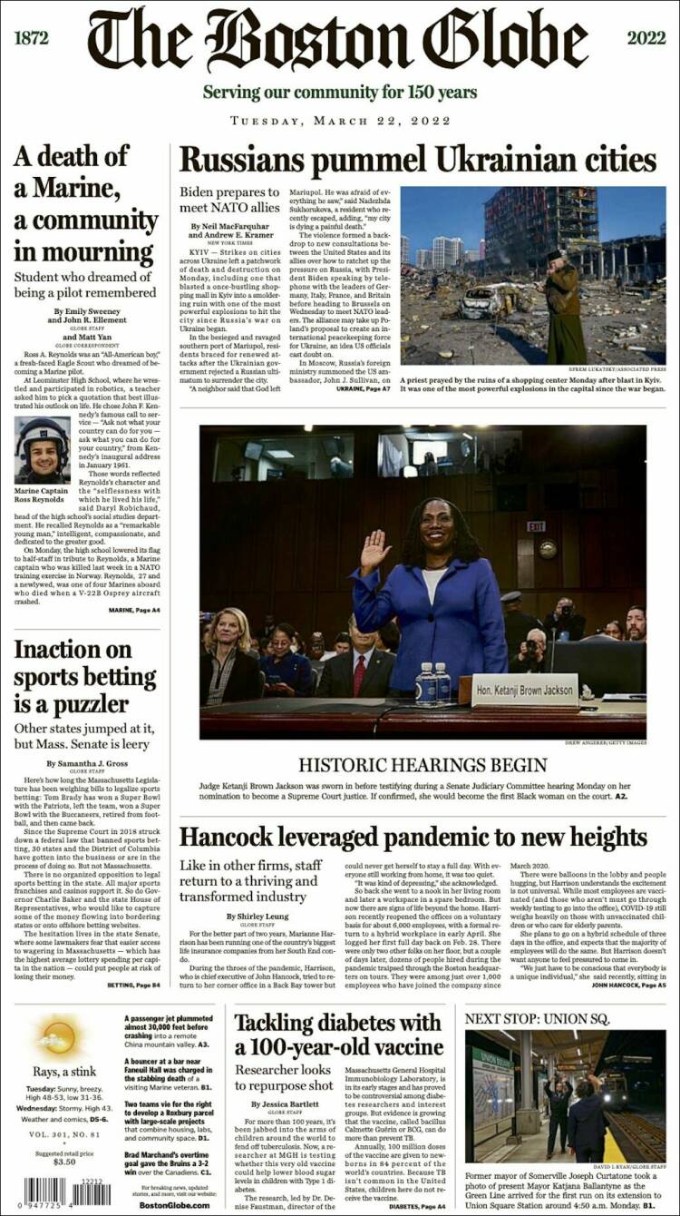 Portada de Boston Globe (USA)