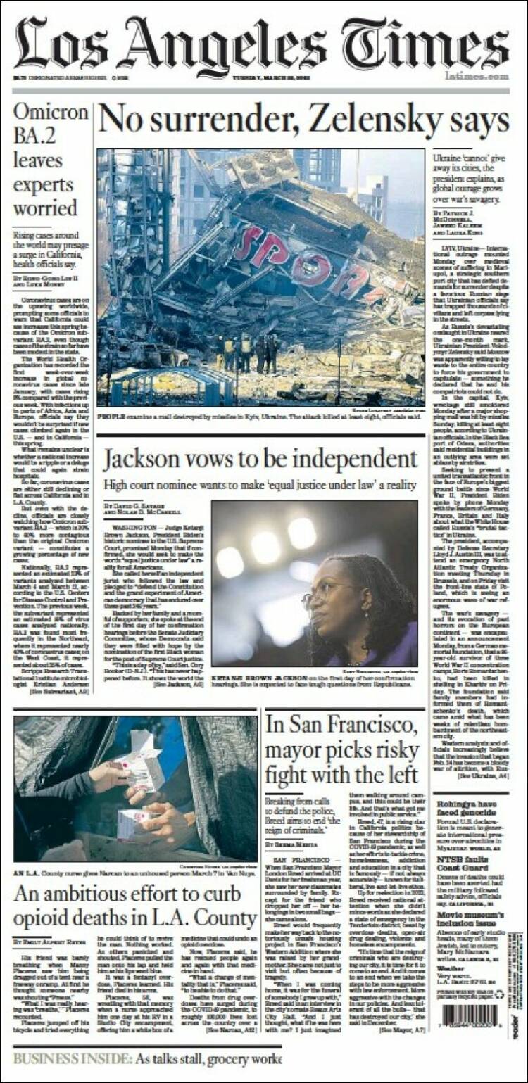 Portada de Los Angeles Times (USA)