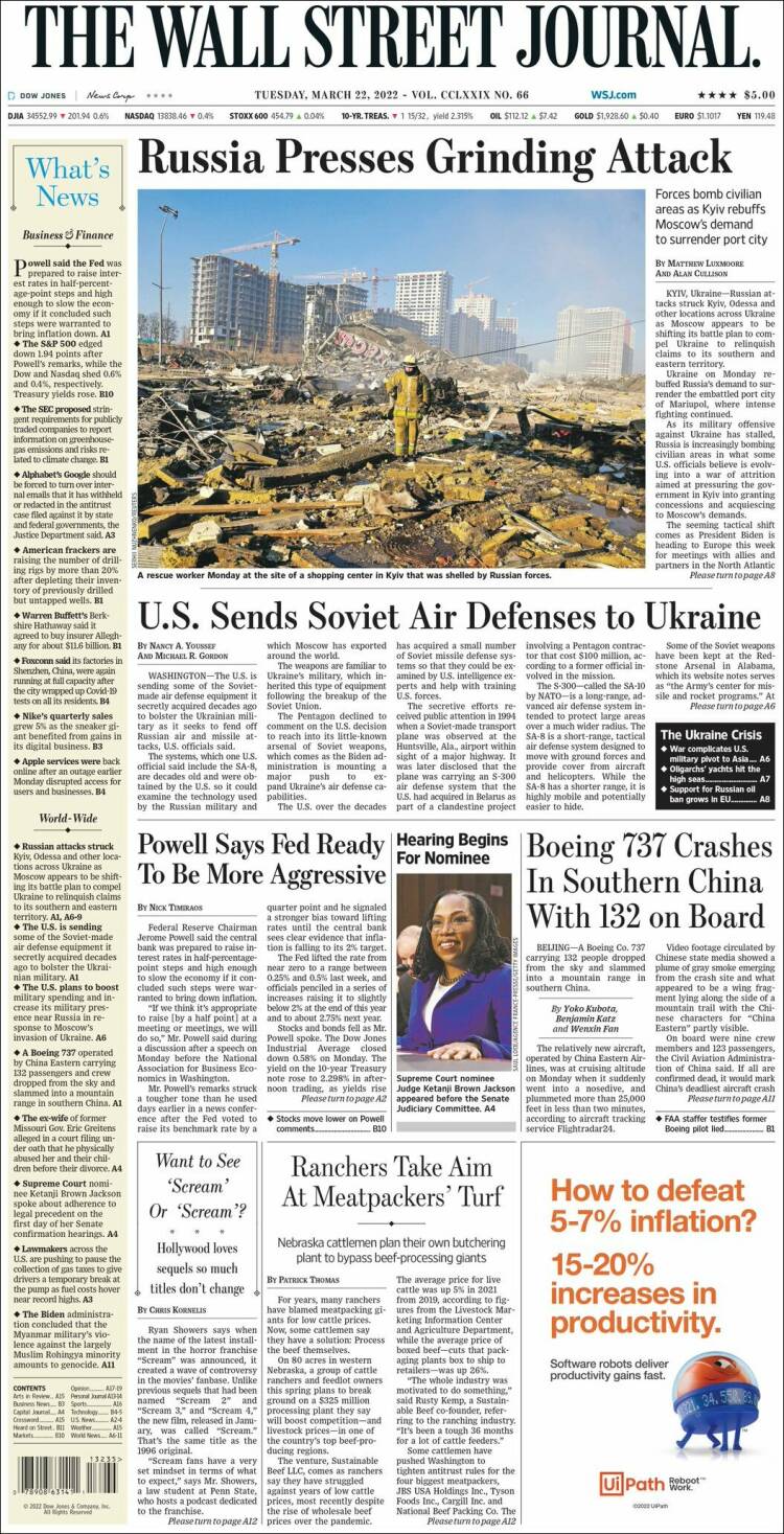 Portada de Wall Street Journal (USA)