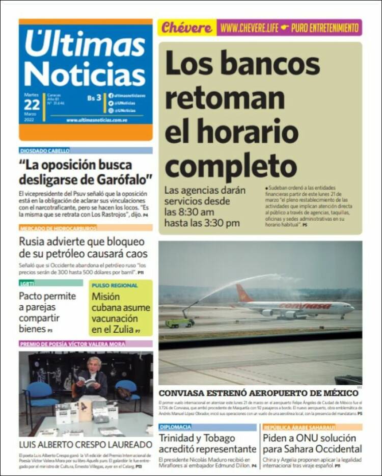 Portada de Últimas Noticias (Venezuela)