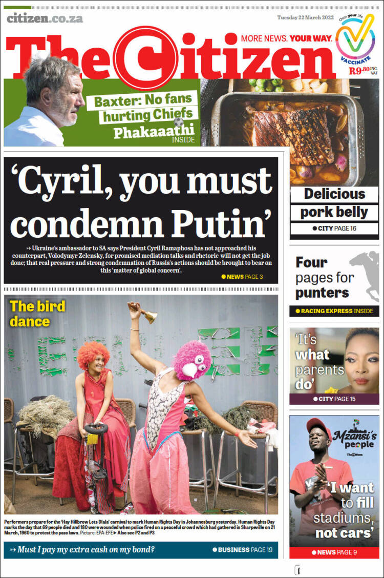 Portada de The Citizen (Sud&aacute;frica)