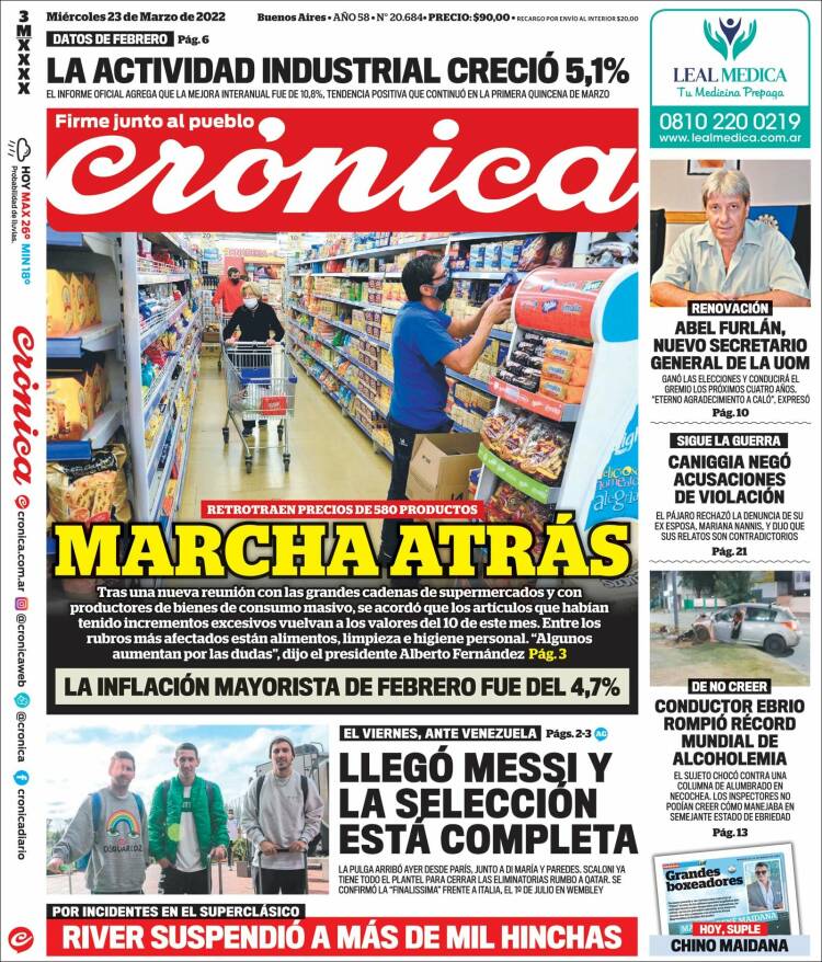Portada de Crónica (Argentina)