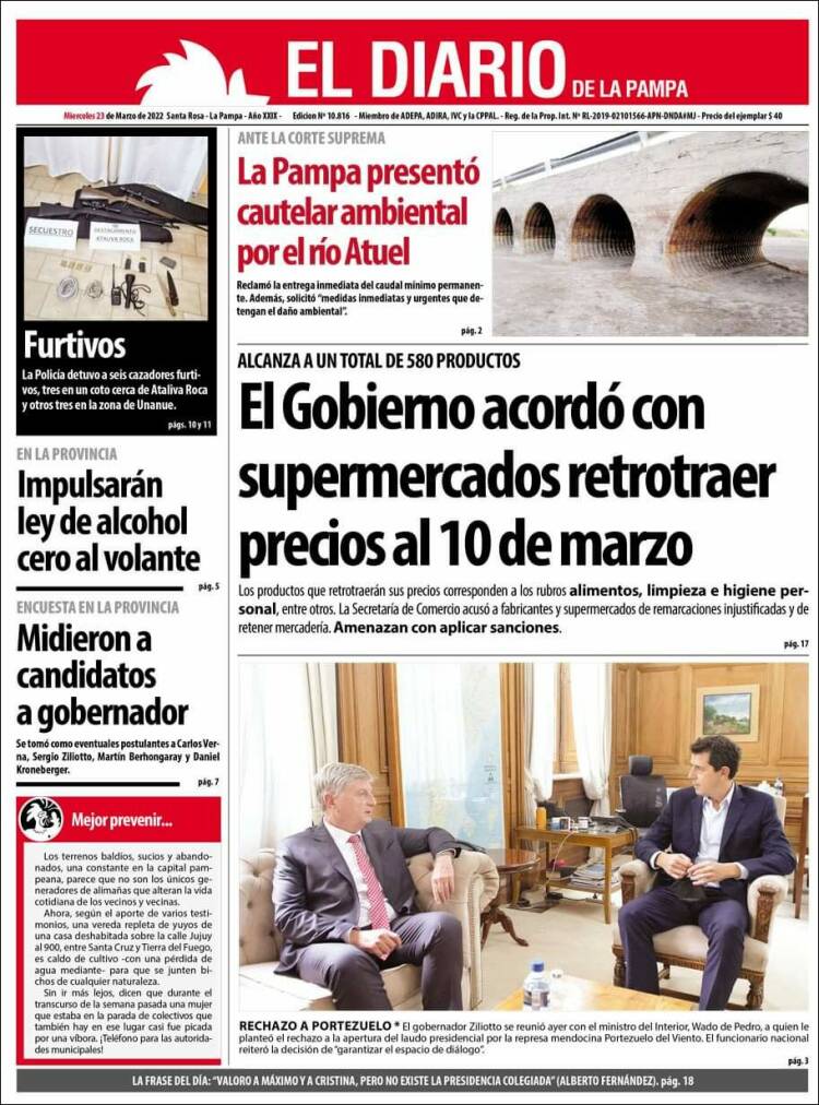 Portada de Diario de La Pampa (Argentina)