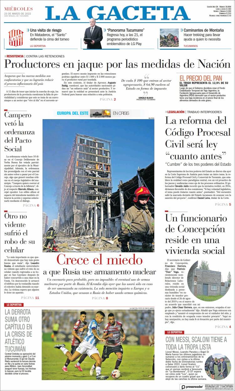 Portada de La Gaceta (Argentina)