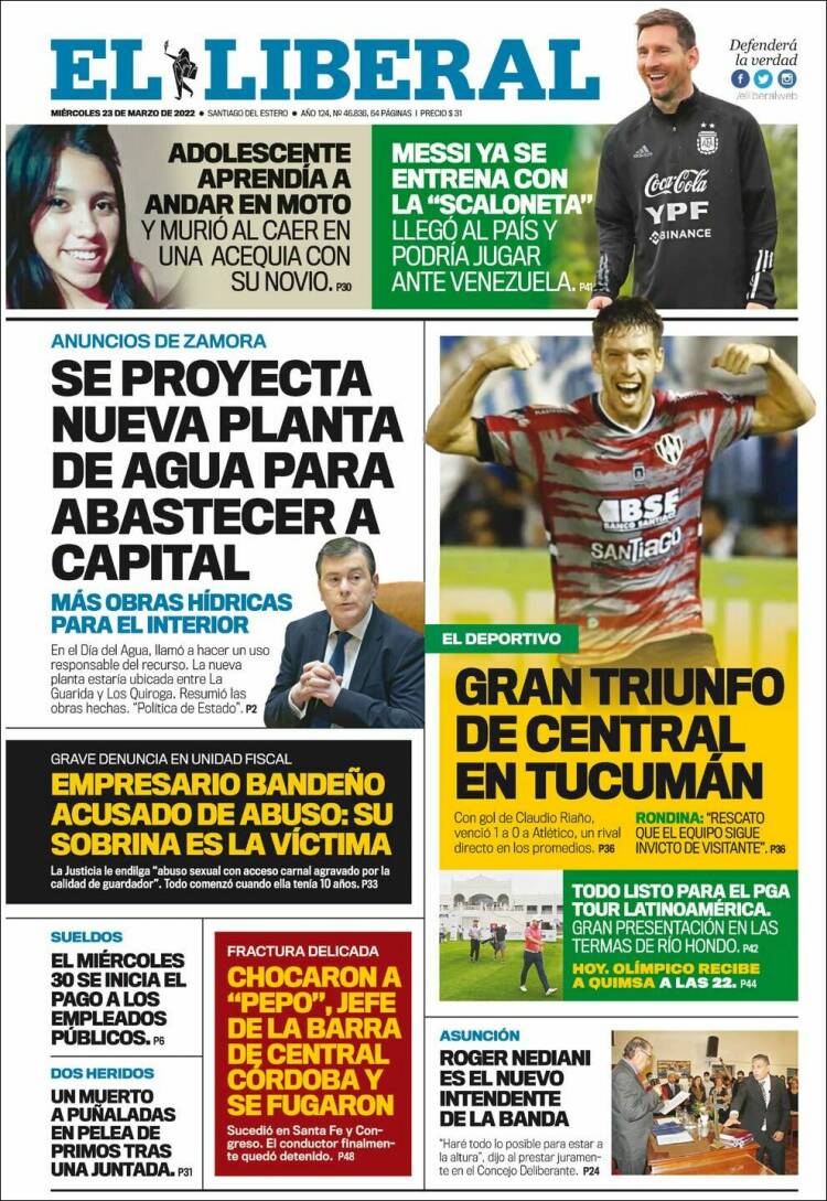 Portada de Diario El Liberal (Argentina)