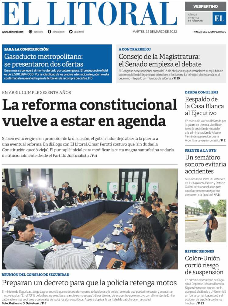Portada de Diario El Litoral (Argentina)