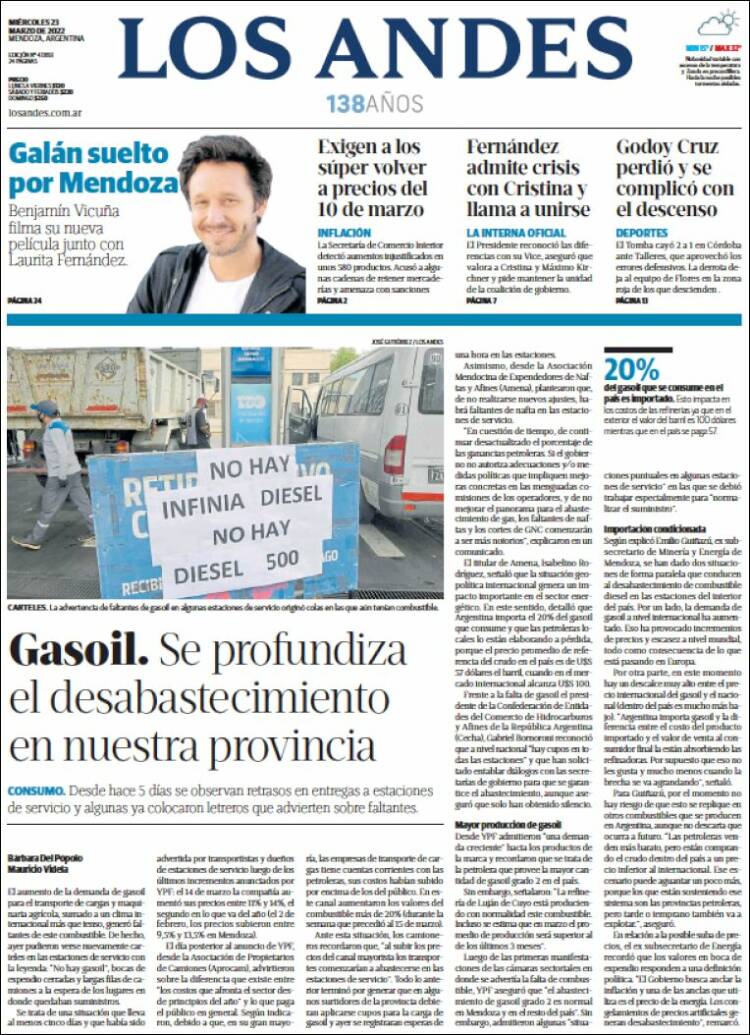 Portada de Los Andes - Mendoza (Argentina)