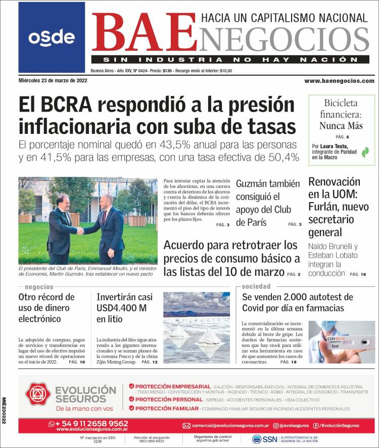 Portada de Buenos Aires Económico (Argentina)
