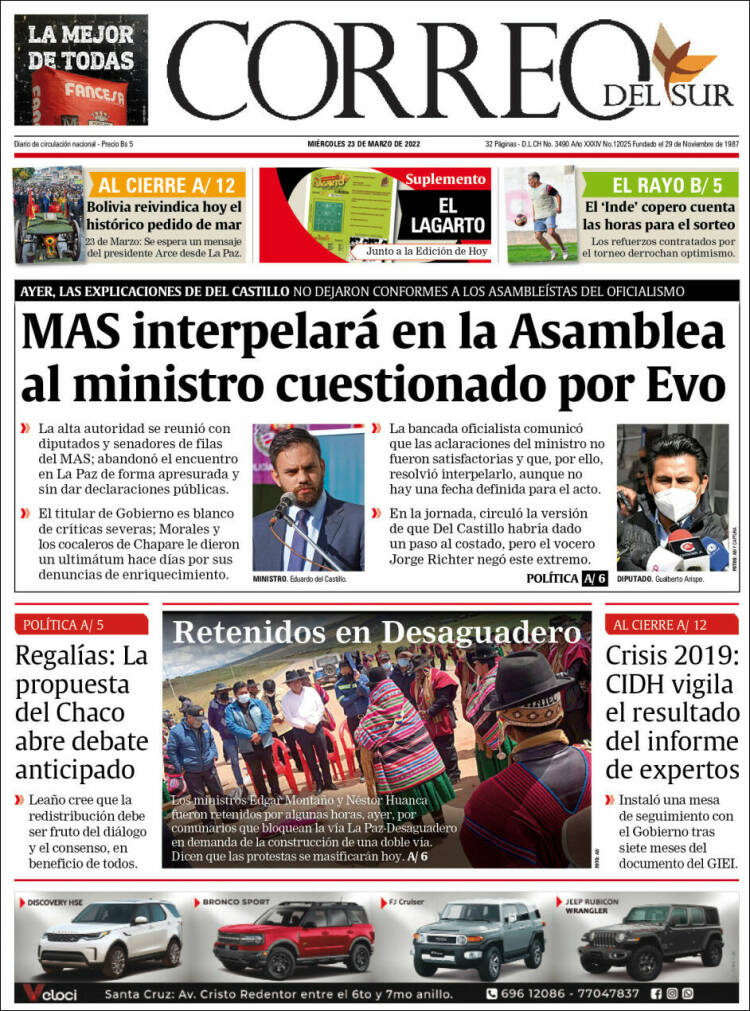 Portada de Correo Sur (Bolivia)