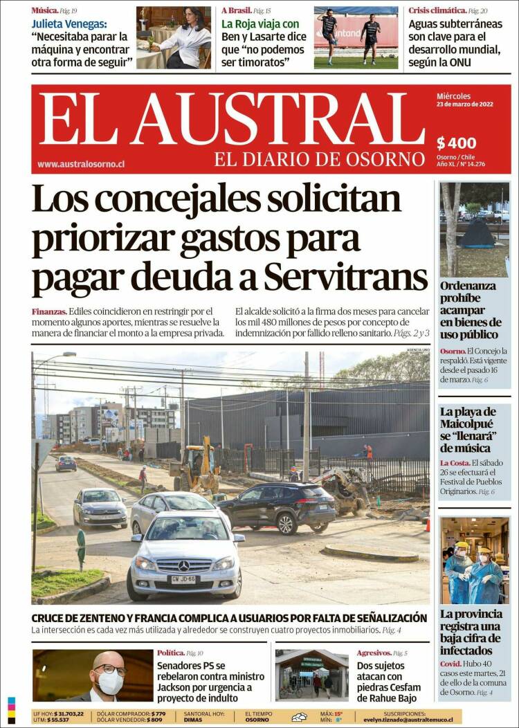Portada de El Austral de Osorno (Chile)
