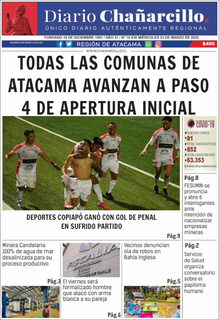 Portada de Diario Chañarcillo (Chile)