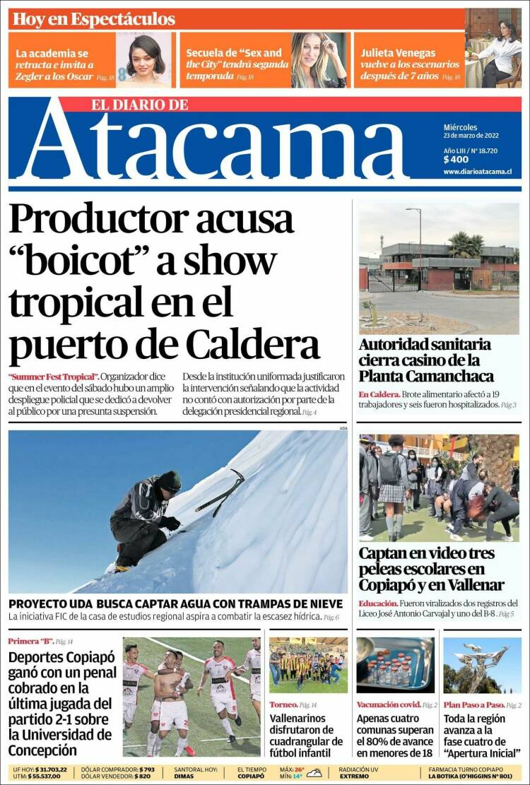 Portada de Diario de Atacama (Chile)