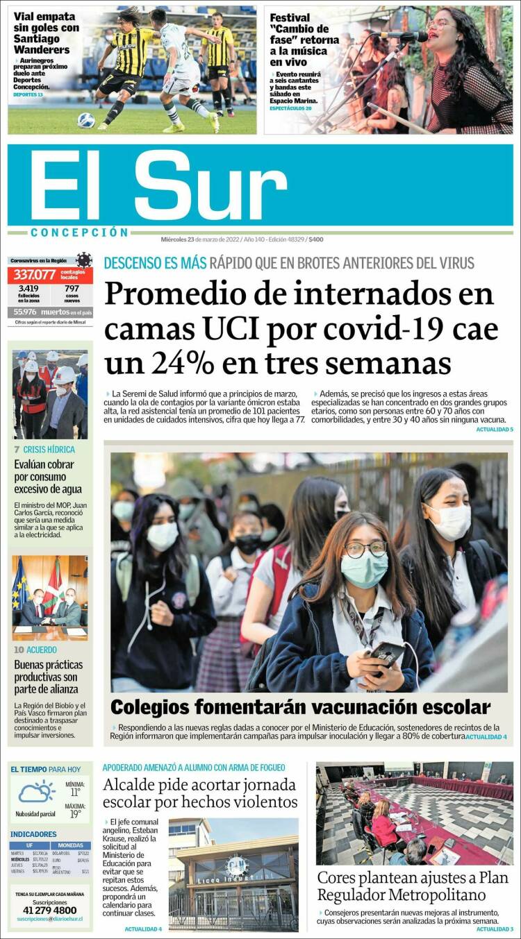 Portada de El Sur (Chile)