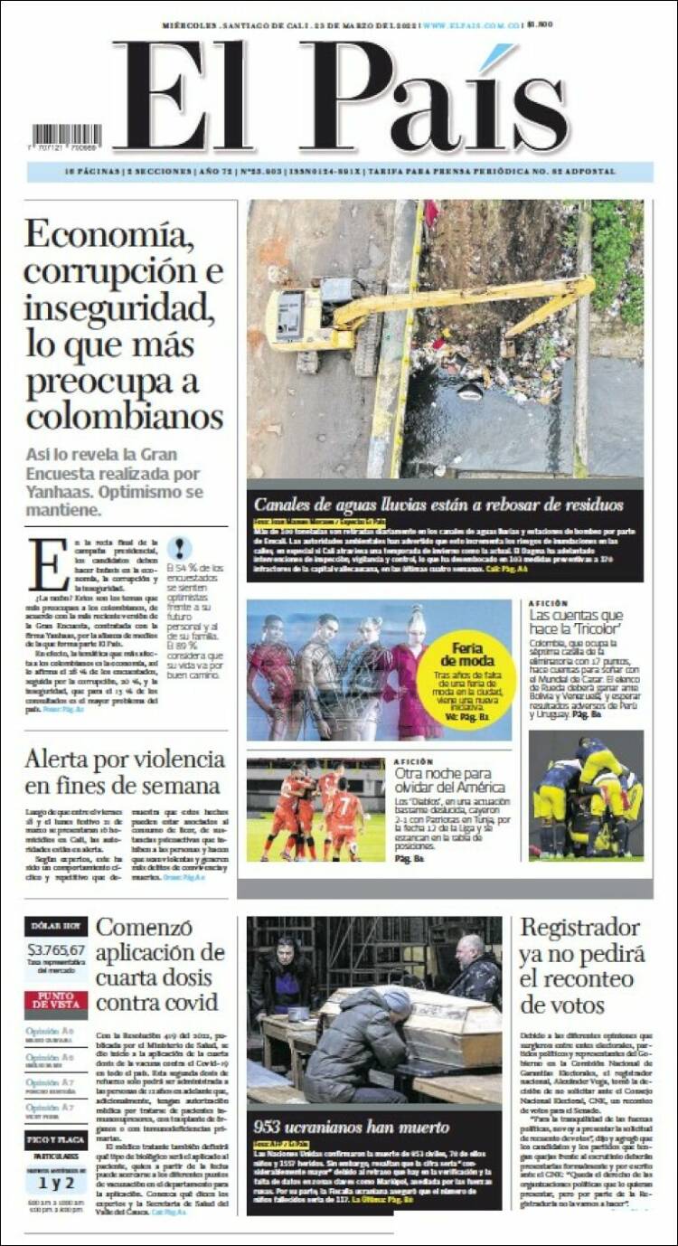 Portada de El País - Cali (Colombia)
