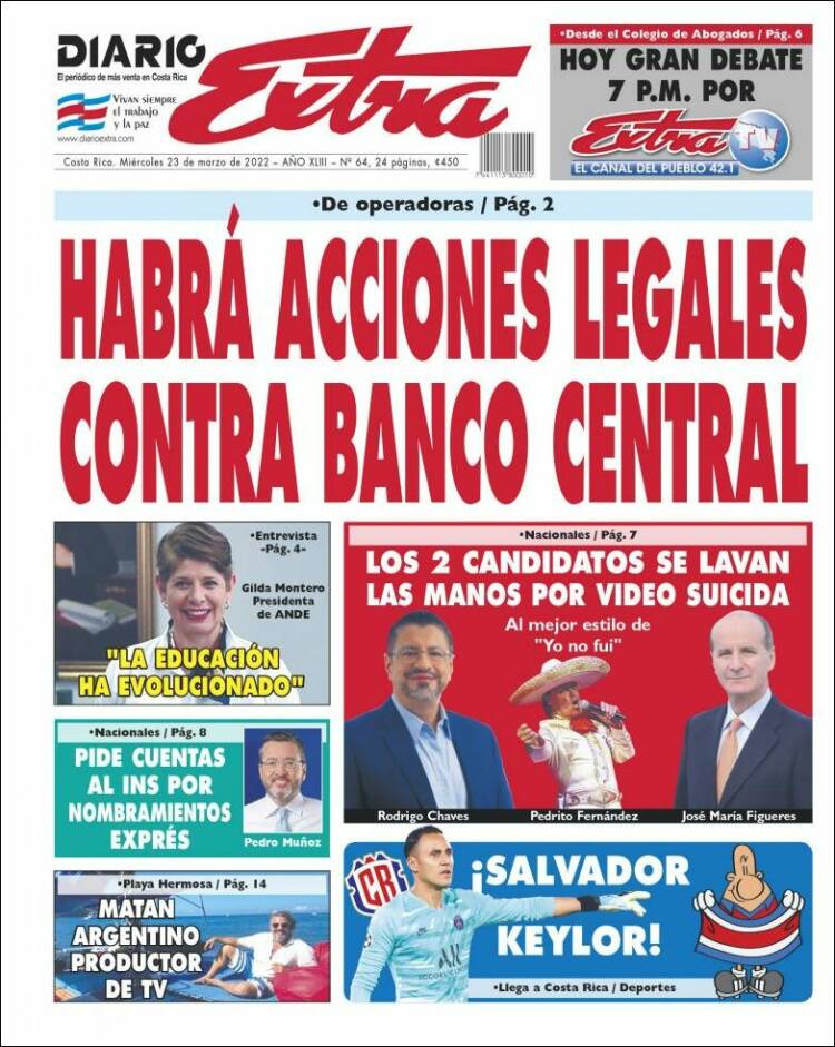 Portada de Diario Extra (Costa Rica)