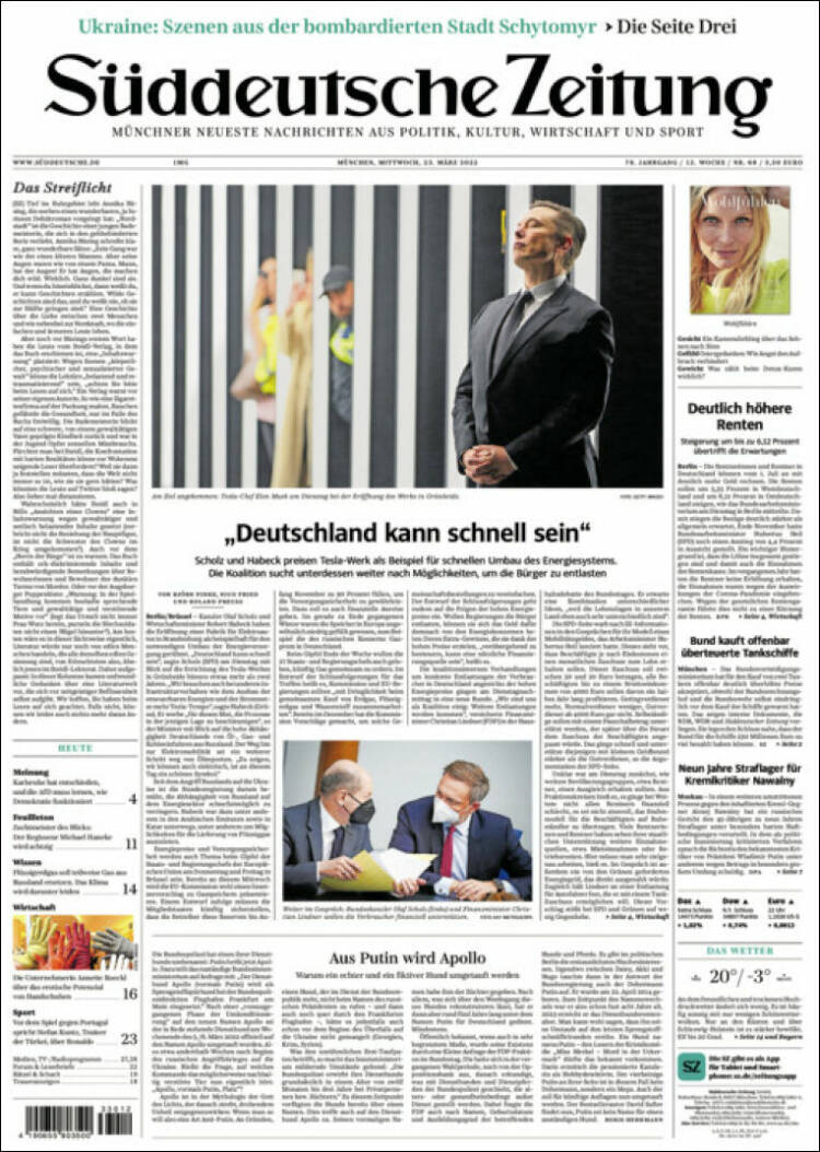 Portada de Sueddeutsche (Alemania)