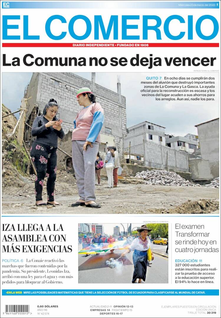 Portada de El Comercio (Ecuador)