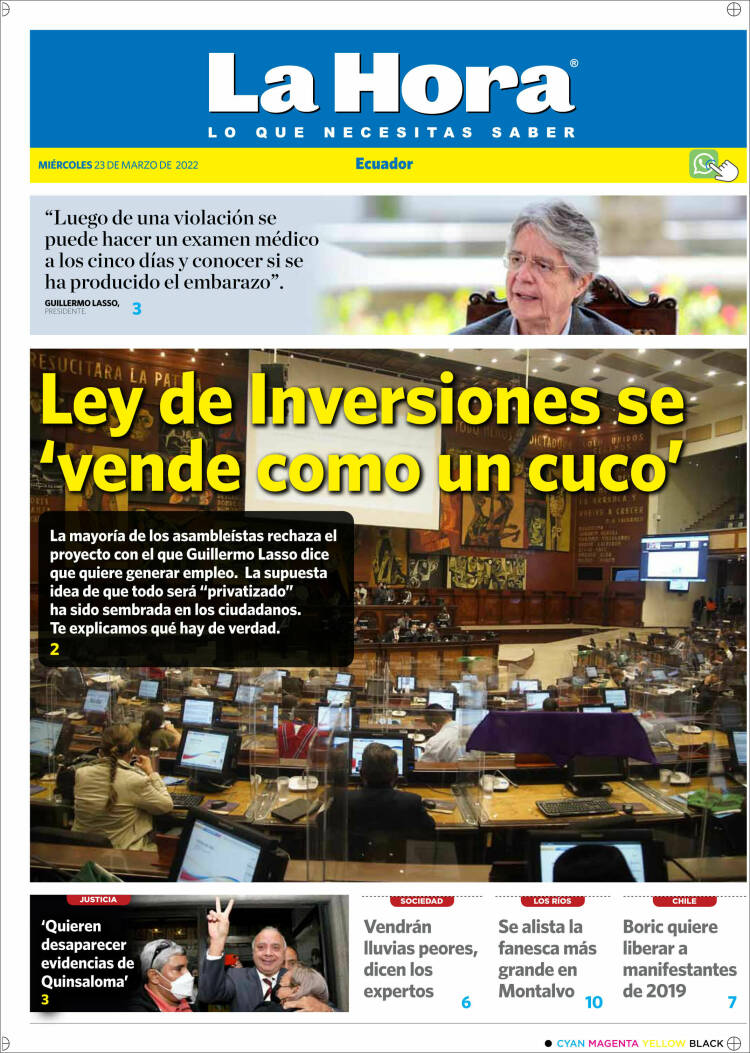 Portada de La Hora - Ecuador (Ecuador)