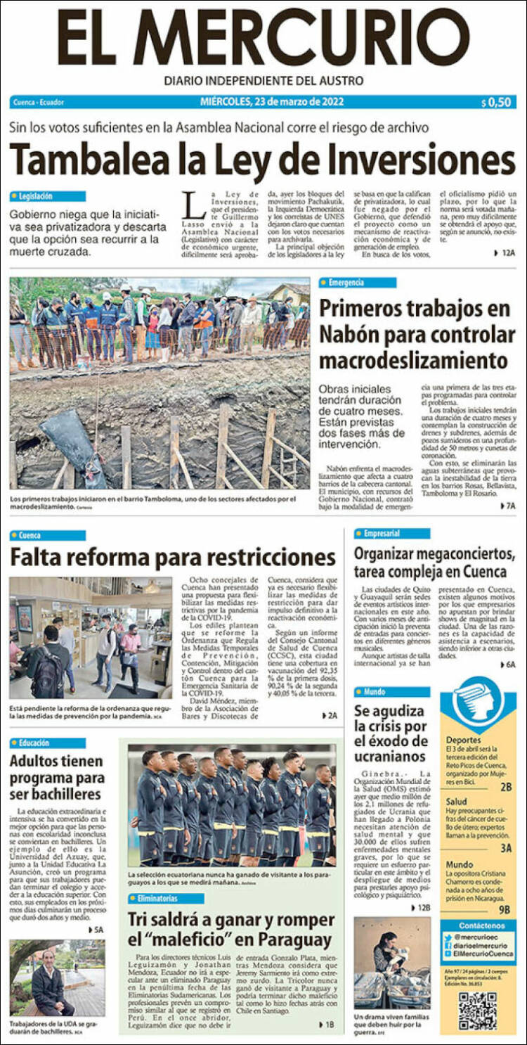 Portada de Diario El Mercurio (Ecuador)