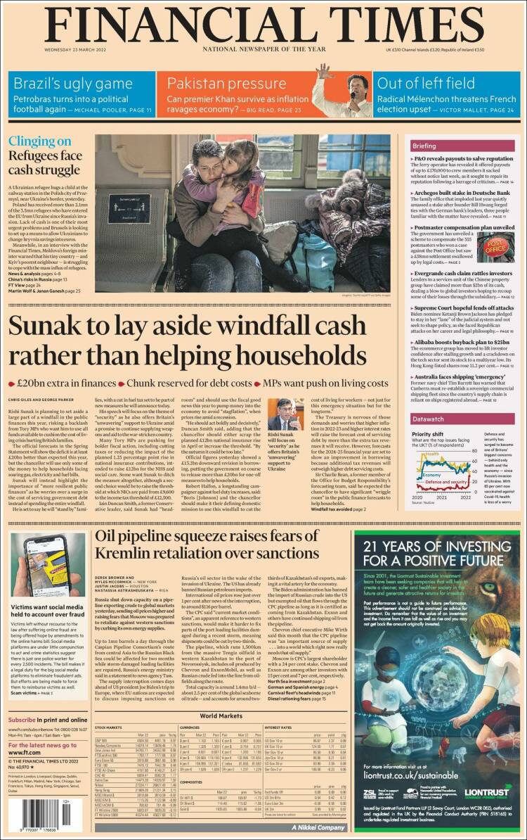 Portada de Financial Times (Reino Unido)