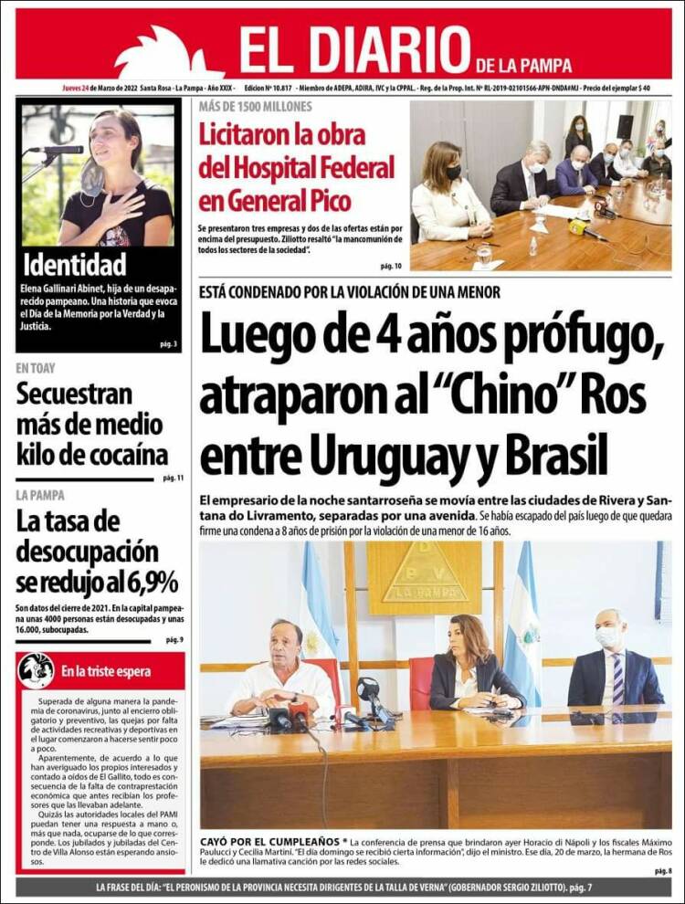 Portada de Diario de La Pampa (Argentina)