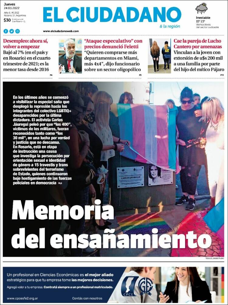 Portada de Diario El Ciudadano (Argentina)