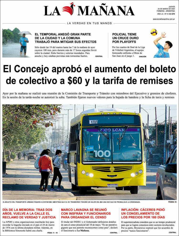 Portada de Diario La Mañana (Argentina)