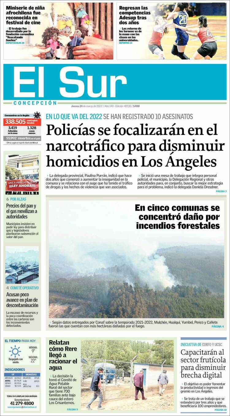 Portada de El Sur (Chile)