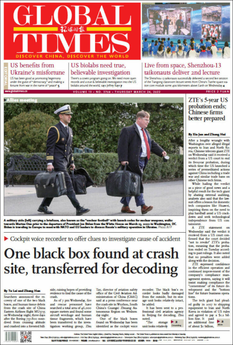 Portada de The Global Times (China)