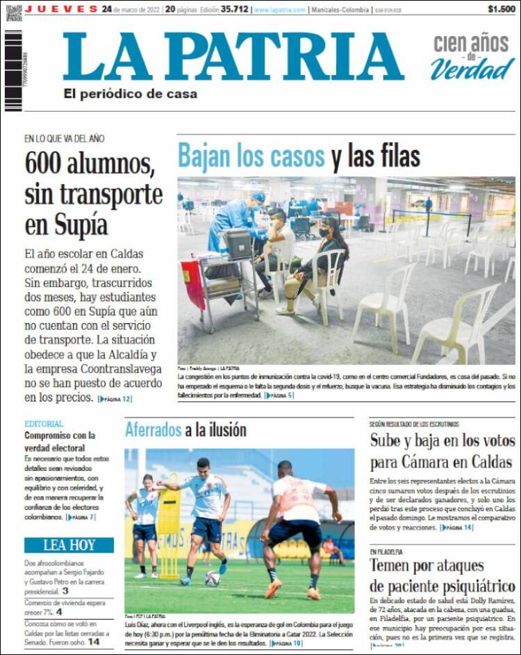 Portada de La Patria (Colombia)