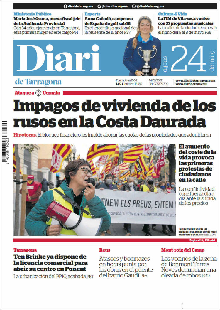 Portada de Diari de Tarragona (España)