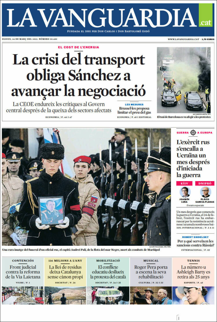 Portada de La Vanguardia (España)