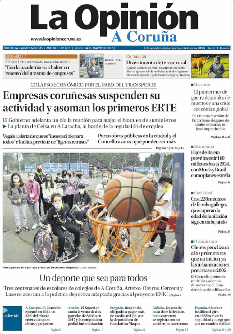 Portada de La Opinión de A Coruña (España)