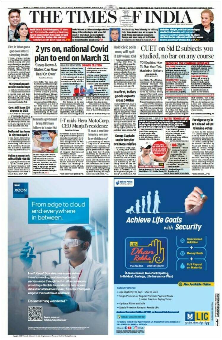 Portada de The Times of India (India)