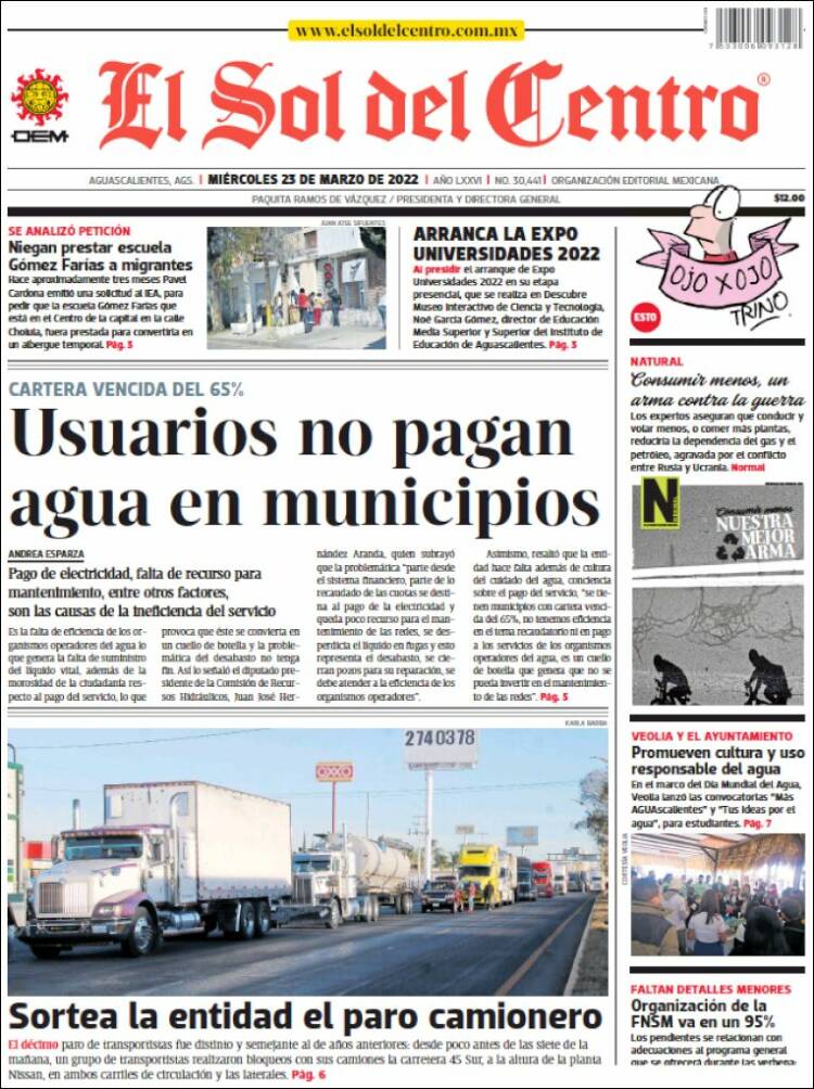 Portada de El Sol del Centro (México)