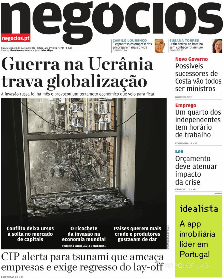 Portada de Jornal de Negócios (Portugal)