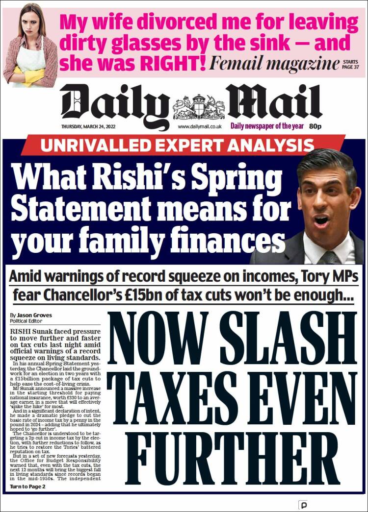 Portada de Daily Mail (Reino Unido)
