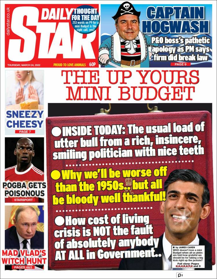 Portada de Daily Star (Reino Unido)